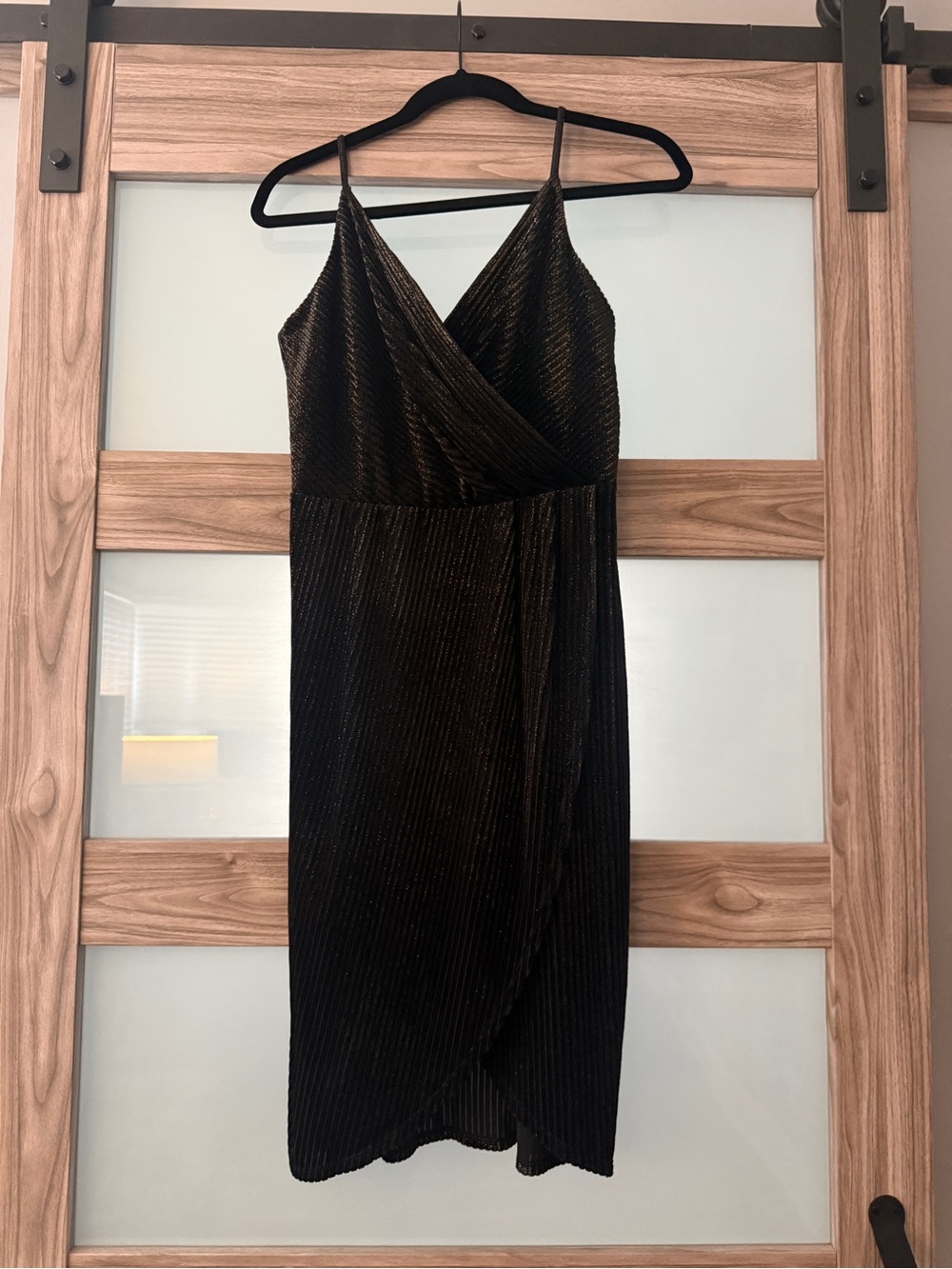 CeCe Black Metallic Wrap-Effect Midi Dress